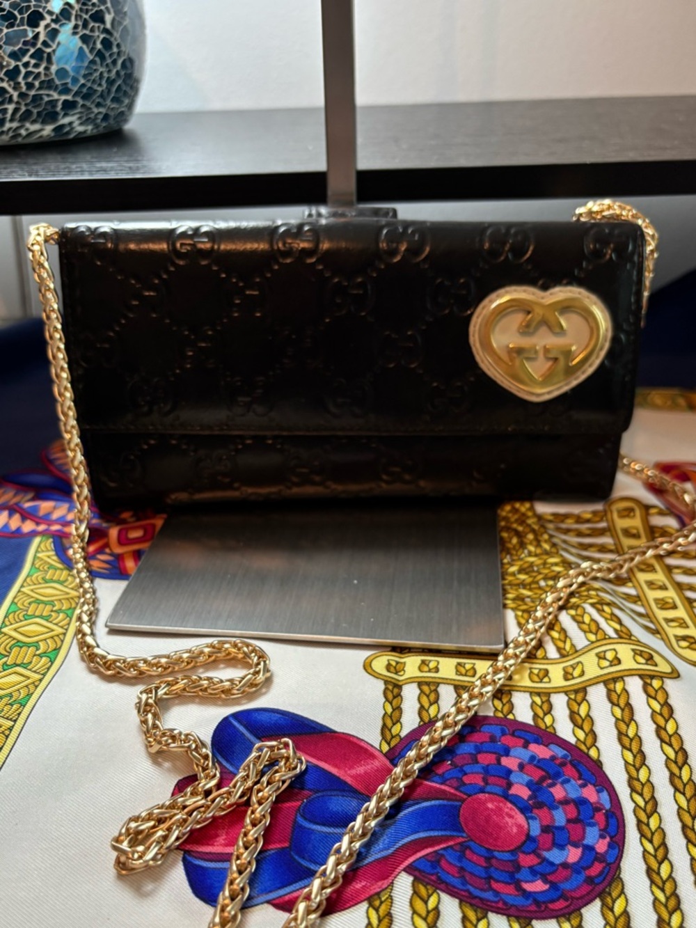 Authentic Gucci "Lovely" Heart Guccissima Continental Wallet 2in1 WOC Conversion